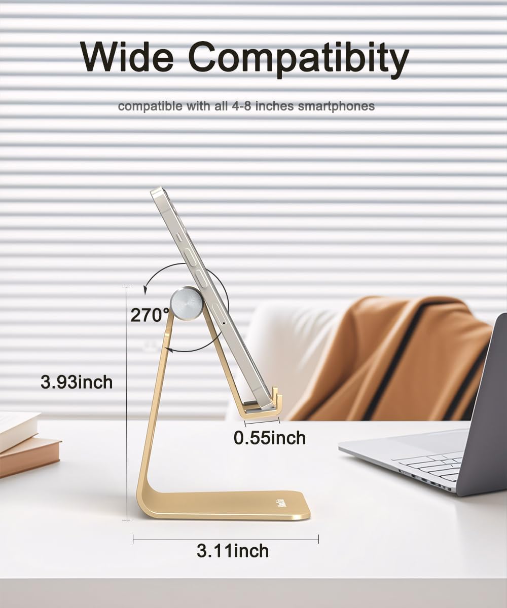 Cell Phone Stand for Desk- Adjustable Phone Stand Holder, Cradle, Dock, Desktop Stand for iPhone 17 16, 15, 14, Plus, Pro, Pro Max, 13 12 X XS,4-8" Phones, Office Accessories (Rose Gold)