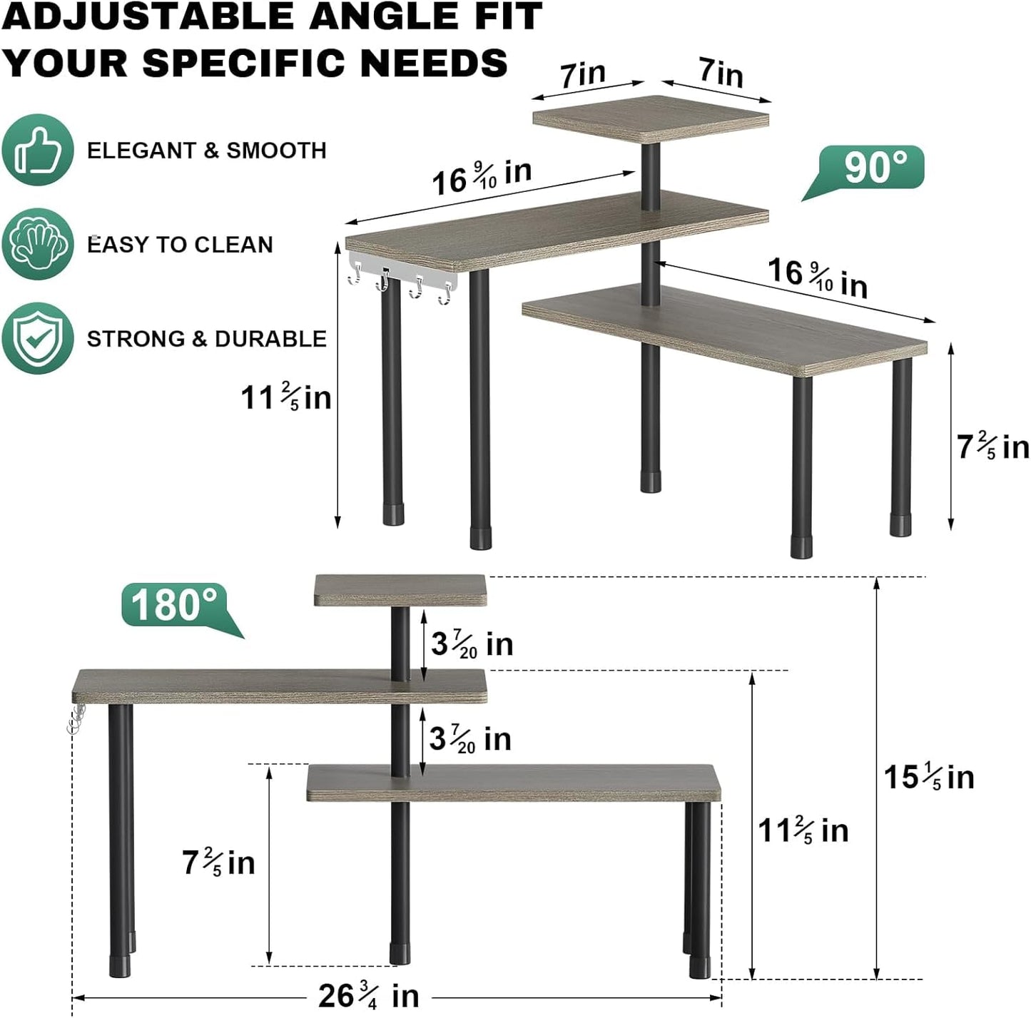 ZHWS Kitchen Countertop Organizer Spice Rack for Salt, Bathroom Counter Organizer Over Sink for Makeup, Skincare, Adjustable 3-Tier Corner Counter Shelf with 4 Hooks for Coffee Bar Dresser Table