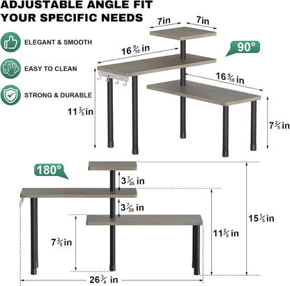 ZHWS Kitchen Countertop Organizer Spice Rack for Salt, Bathroom Counter Organizer Over Sink for Makeup, Skincare, Adjustable 3-Tier Corner Counter Shelf with 4 Hooks for Coffee Bar Dresser Table