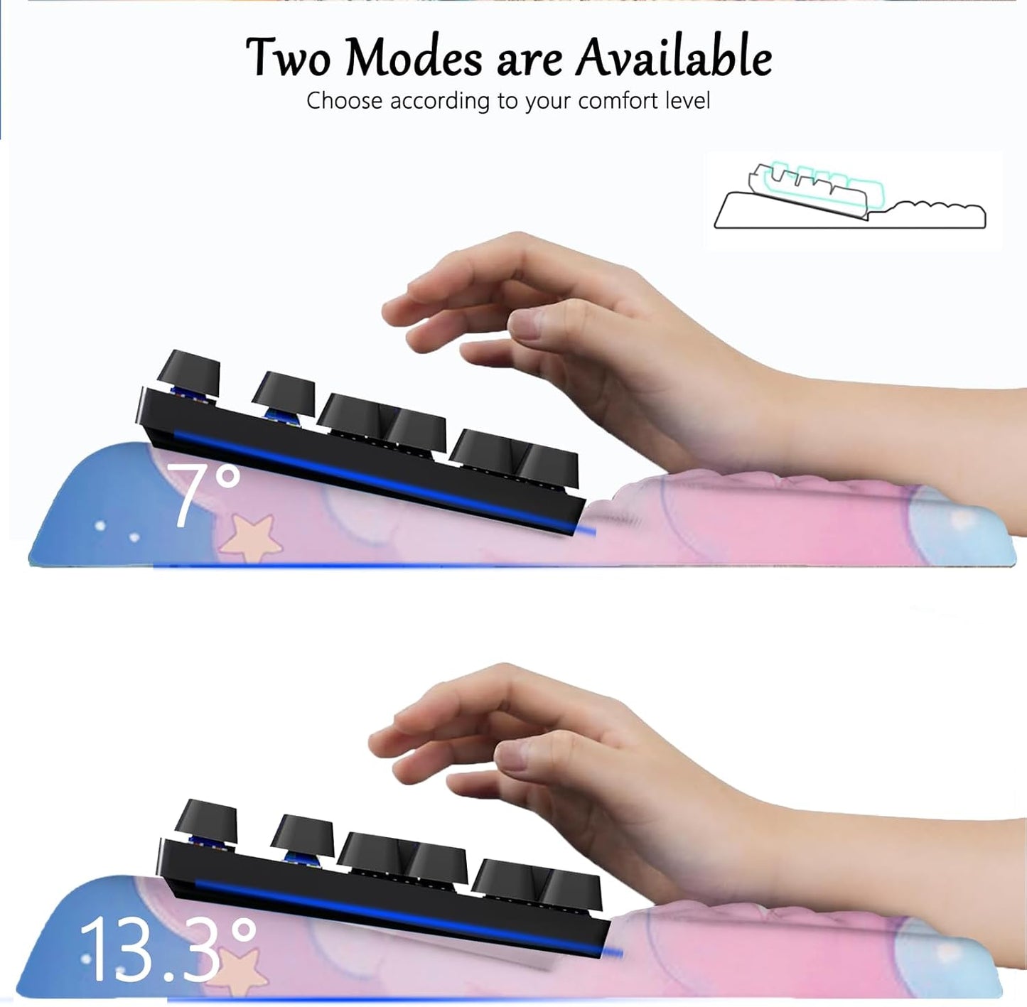 Computer Keyboard Stand Pad with Wrist Rest Purple Blue Cloud Keyboard Pad Support with Comfortable Galaxy Stars Wrist Pad Cute Girl Ergonomic Tilted Keyboard Riser Holder for Desktop Office Home
