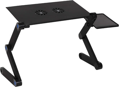 Foldable Aluminum Laptop Desk Adjustable Portable Laptop Table Stand with 2 CPU Cooling Fans and Mouse Pad Ergonomic Lap Desk for Bed and Sofa Up to 17 Inches