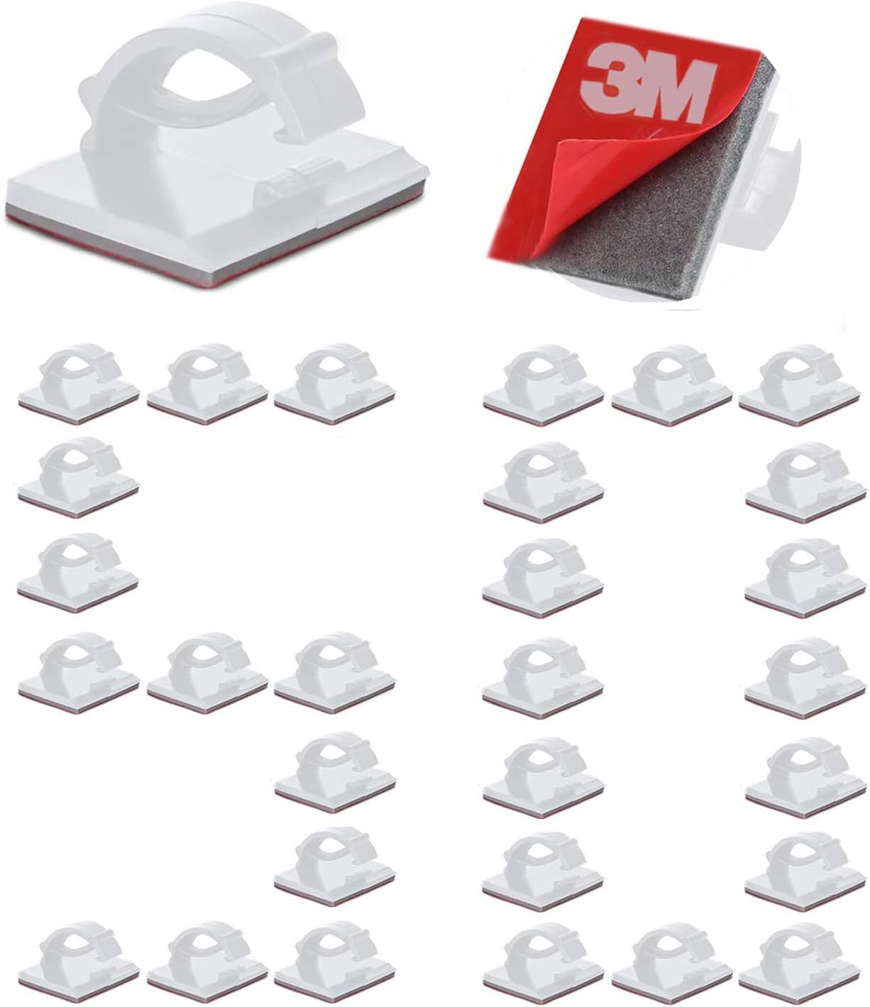 Cable Clips Self with 3M Adhesive Cord Organizer, Wire Holder Clamp Management Sticky for Desk Car Dash Cam Tables Wall, Black 30pcs