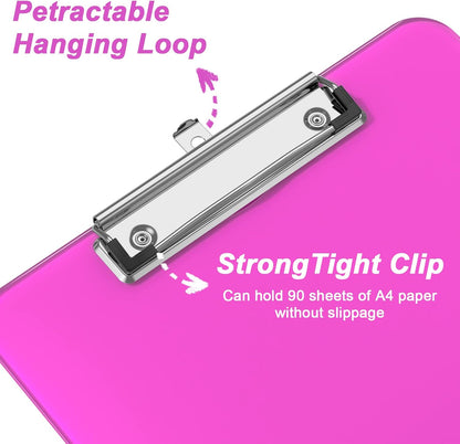 Rimilak 8.5 x 11 Plastic Clipboards Set of 2, Low Profile Metal Clip, Translucent Board, 12.5 x 9 in Letter Size, Office Supply, Back to School, Purple