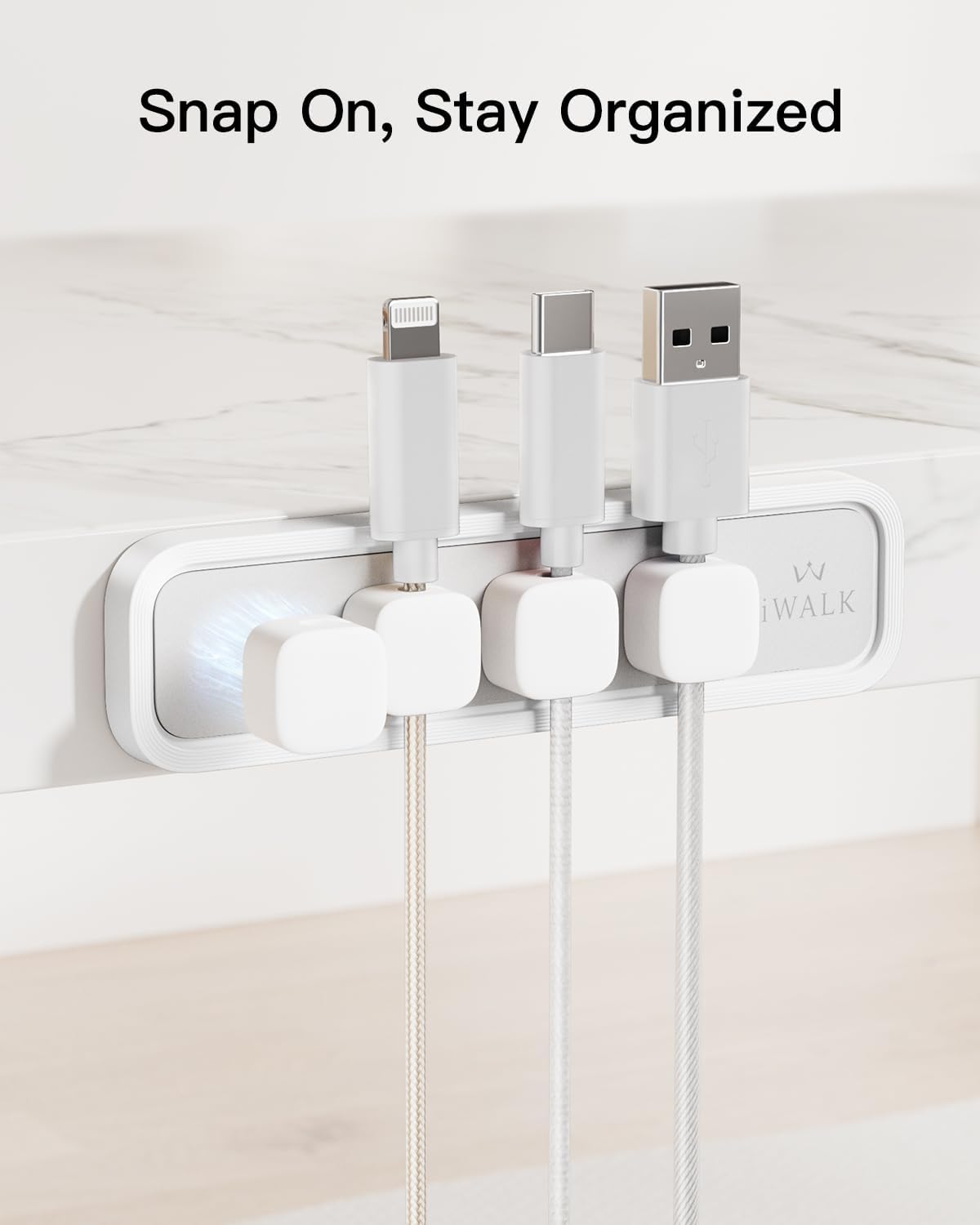 iWALK Magnetic Cable Holder,Reusable Adhesive Desktop Cord Organizer for 2-6mm Cables,4 Clips for Lightning & USB C/Micro Cables,Sticks to Wood,Glass,Metal, Marble,2-Pack,Black