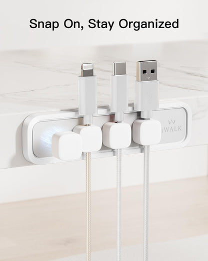 iWALK Magnetic Cable Holder,Reusable Adhesive Desktop Cord Organizer for 2-6mm Cables,4 Clips for Lightning & USB C/Micro Cables,Sticks to Wood,Glass,Metal, Marble,2-Pack,Black