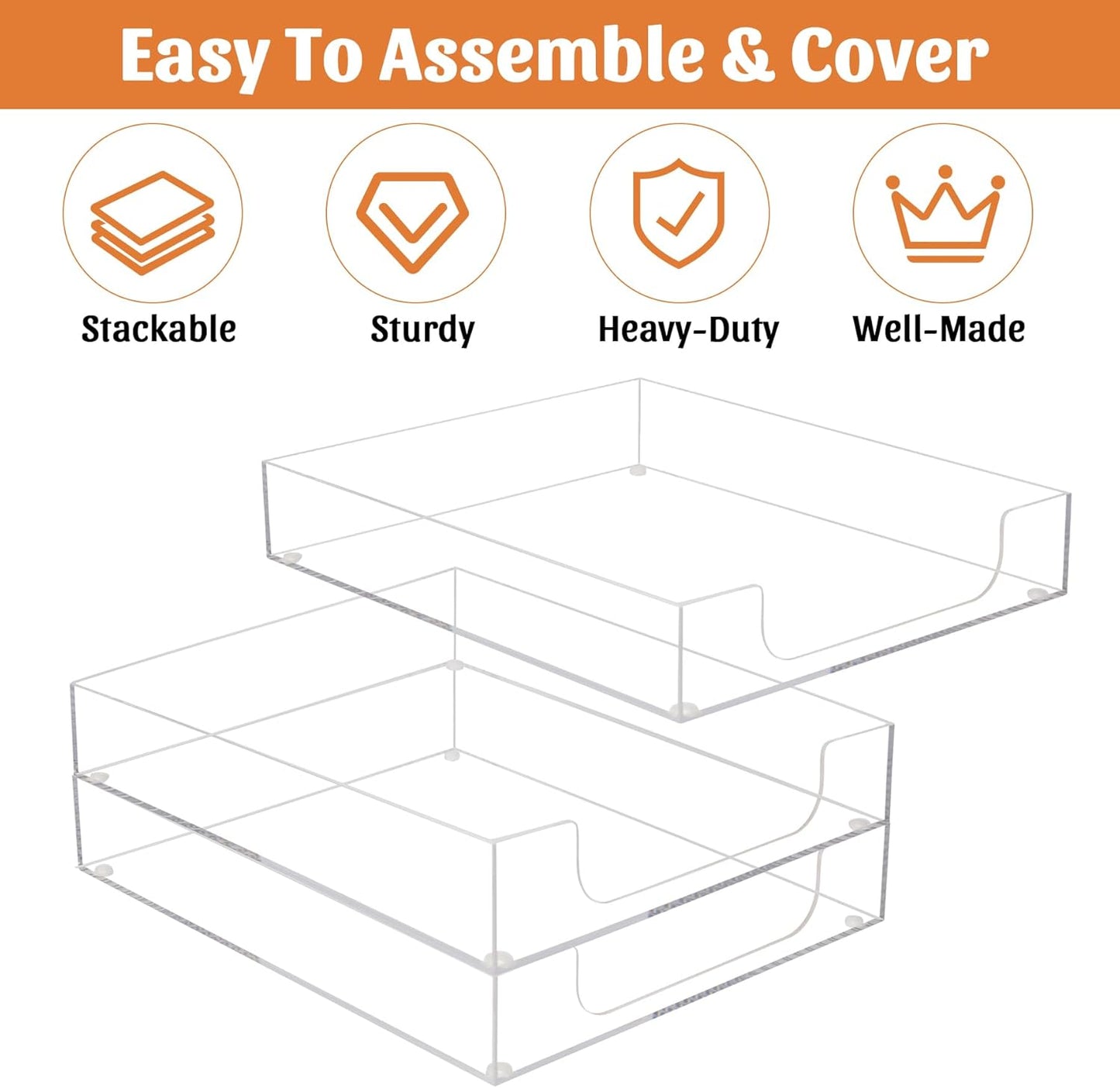 Letter-Size Tray Desk Letter Tray Paper Tray, Sturdy Heavy-Duty Plastic Printer Paper Tray, Single-Tier Stackable File Storage Organizer for Office Home (Clear)