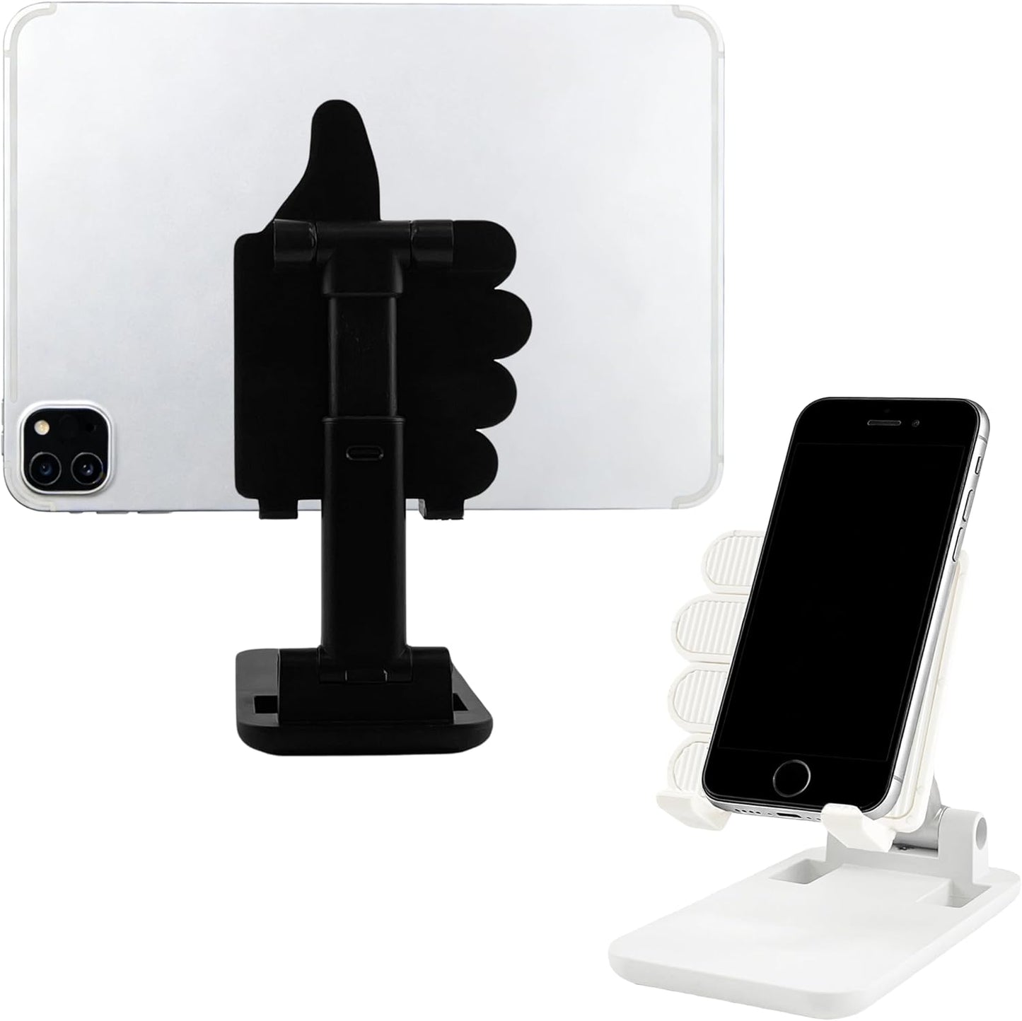 Mother's Day 2 Pack Black&Pink Thumbs Up Foldable Cell Phone Stand Holder for Desk,Adjustable Silicone Anti-Slip Compatible with All Mobile Phones,Cool Gadgets Fun Desktop Accessory