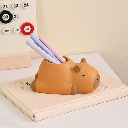 Pen Holder for Desk, Ceramic Capybara Cute Pencil Holder, Makeup Brush Holder, Desktop Organizer Storage Pen Cup for Office Home Decor