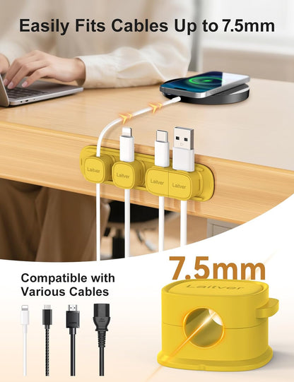 6 Pack Magnetic Cable Clips [1s Open/Lock], Laitver Cord Organizer Holder Strong Adhesive Desk Cable Management- Organize Charging Cords Neatly for Home, Office, Car,Desk, Nightstand
