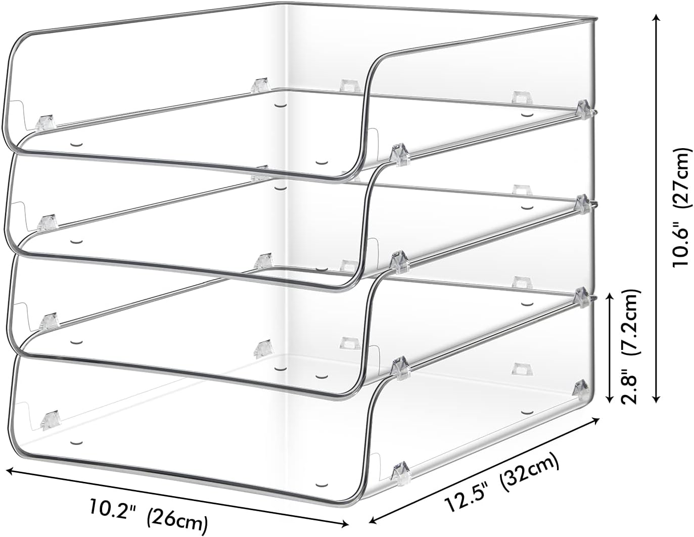 Stackable Paper Trays, 4 Tier Desk File Organizer, Document Letter Tray for Office Supplies, Magazine