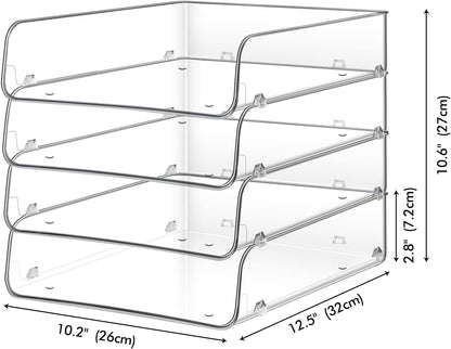 Stackable Paper Trays, 4 Tier Desk File Organizer, Document Letter Tray for Office Supplies, Magazine