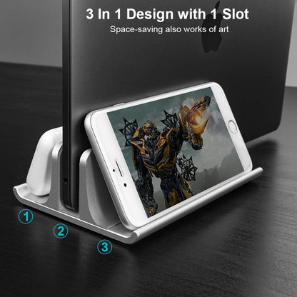 Vaydeer 3-in-1 Aluminum Laptop Stand Vertical Laptop Stand Holder for Desk with Adjustable Dock, Space-Saving Organizer for All MacBook, Surface, Samsung, HP, Dell, up to 17.3 inch