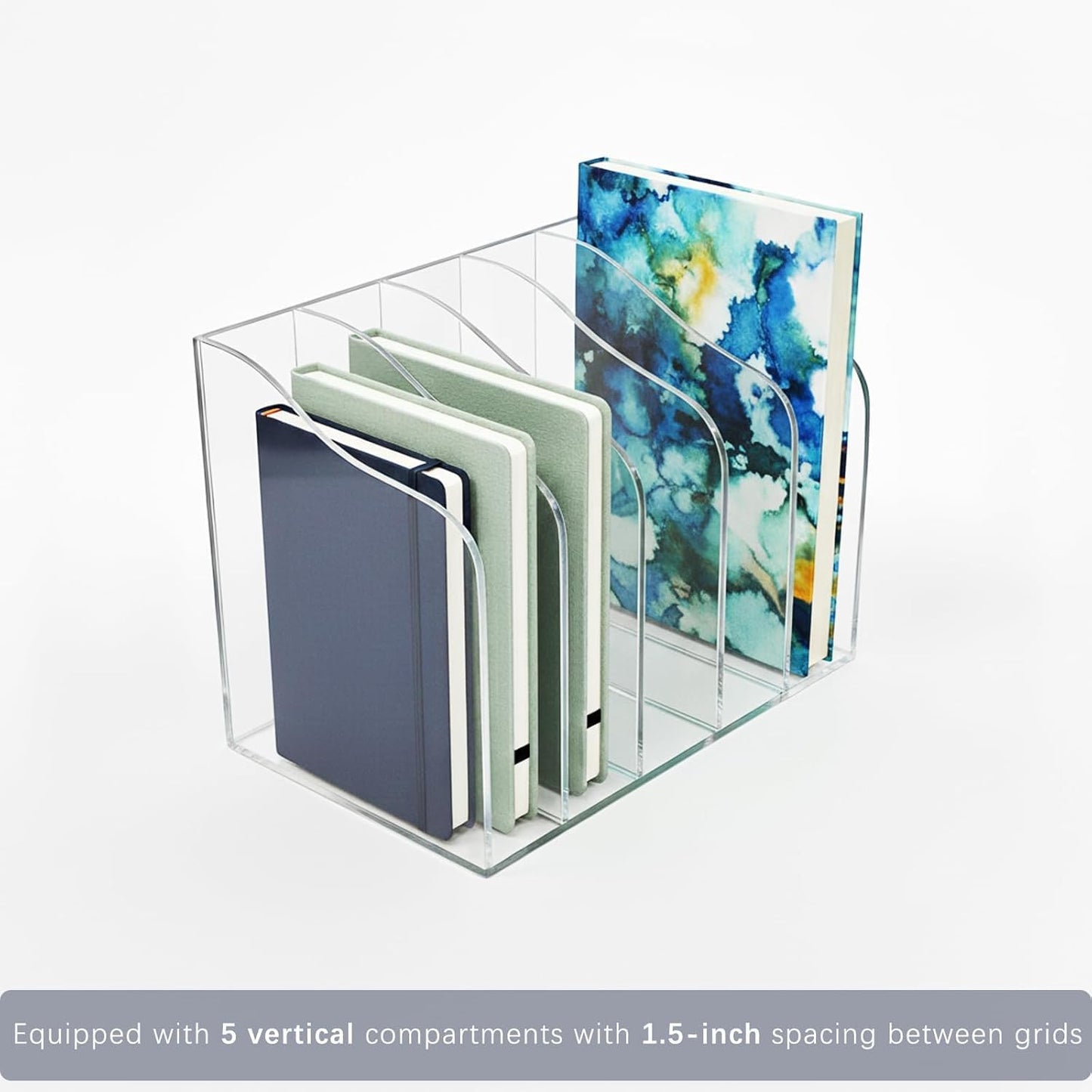 Acrylic Desk Organizer 5 Vertical Compartments Clear Magazine Holder Office Organization,Office Home Classroom File Organizer for Desk