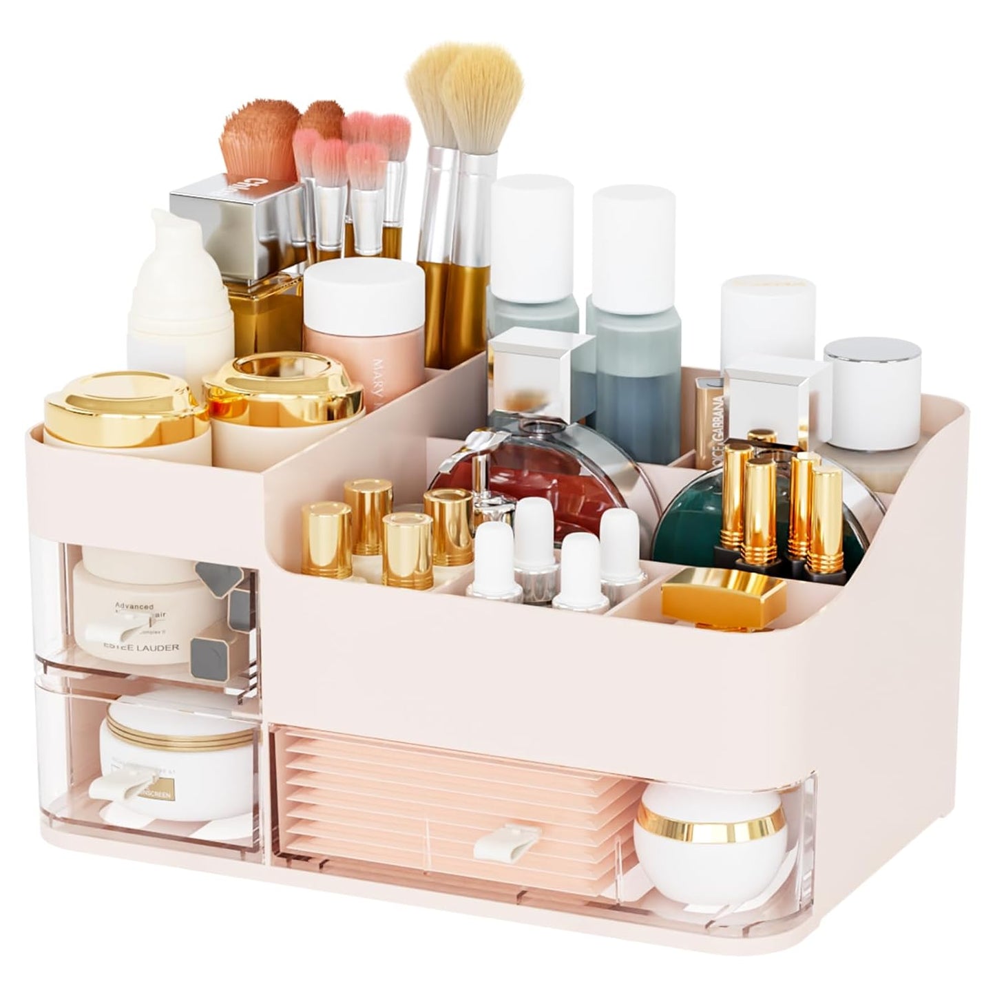 White Makeup Organizer With Drawers,Large Skincare Organizers for Countertop,Desk,Dresser,Plastic Bathroom Counter Organizer for Brush,Palettes,Perfume,Beauty Products Organization,Skin Care Storage