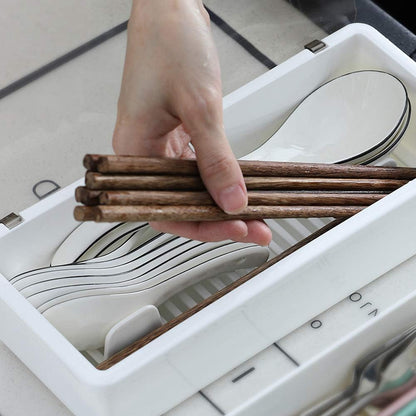 Transparent Flatware Tray Kitchen Drawer Organizer With Lid - Plastic Kitchen Cutlery Tray and Utensil Silverware Storage Container with Cover - Dinnerware Holder for Spoons Forks Knives