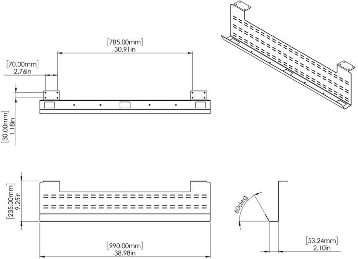 Stand Up Desk Store Under Desk Cable Management Tray Black Horizontal Computer Cord Raceway and Modesty Panel (Black, 39")