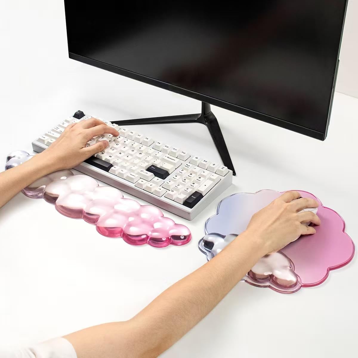Gel Wrist Rest and Cloud Mouse Pad Support for Keyboard and Mouse - Ergonomic Pink Keyboard Wrist Pad Set for Typing Pain Relief/Computer/Laptop/Gaming/Home/Office (Cloud Shape, Gradient Blue Pink)