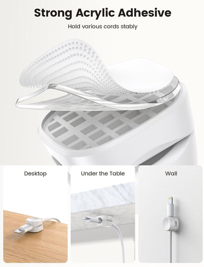 8Pack Cord Organizer [1s Lock] Spring Cable Management Clips - Lamicall Desk Organizer Cord Holder, Adhesive Cable Clips, Phone Charger Wire Keeper for Nightstand Car Office Desk Accessories, White