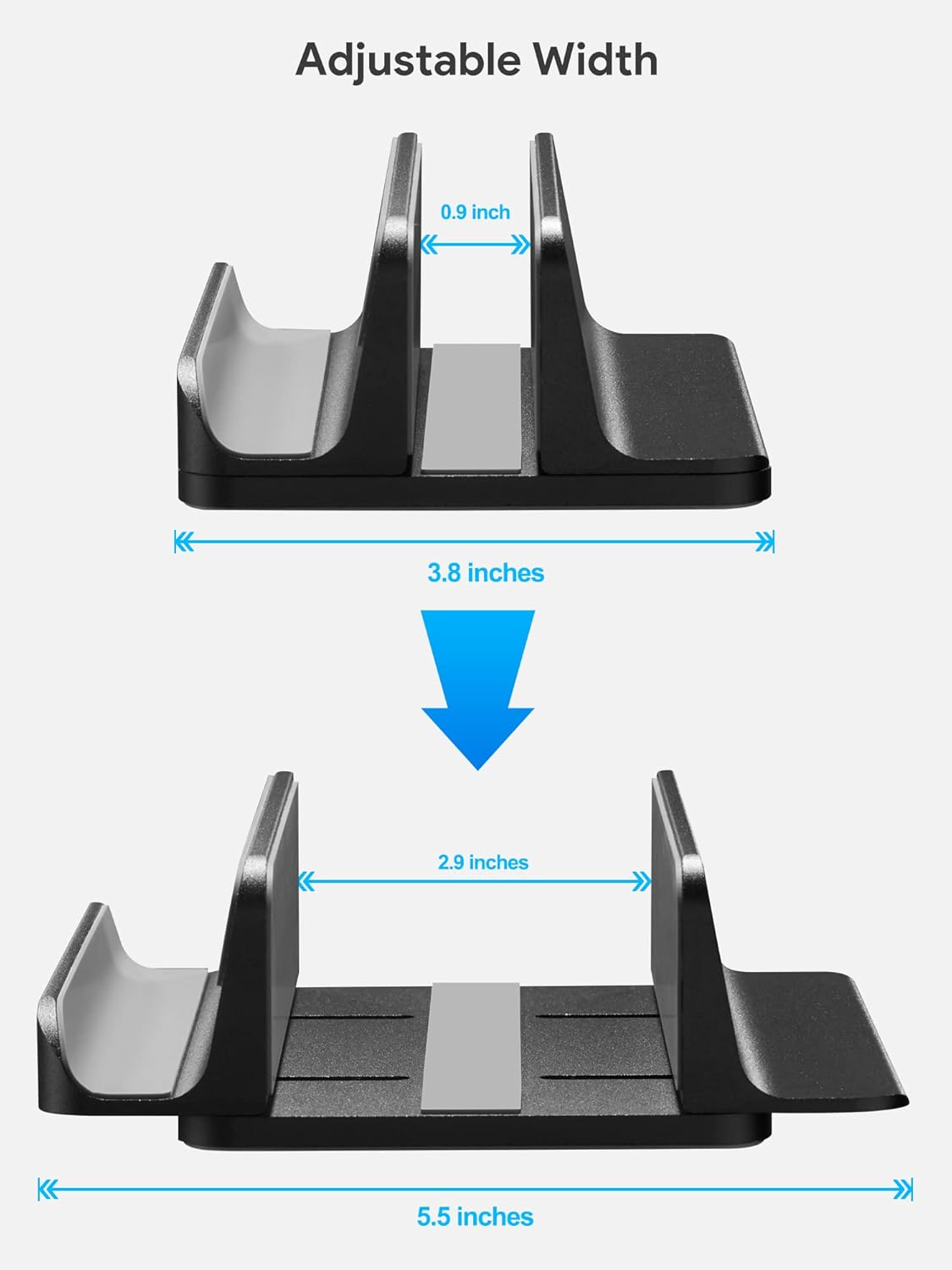 JARLINK 2-in-1 Design Vertical Laptop Stand Holder, Aluminum Laptop Stand for Desk with Adjustable Dock, Space-Saving Organizer Compatible with All MacBook, Samsung, HP, Dell, Chrome Book,Silver