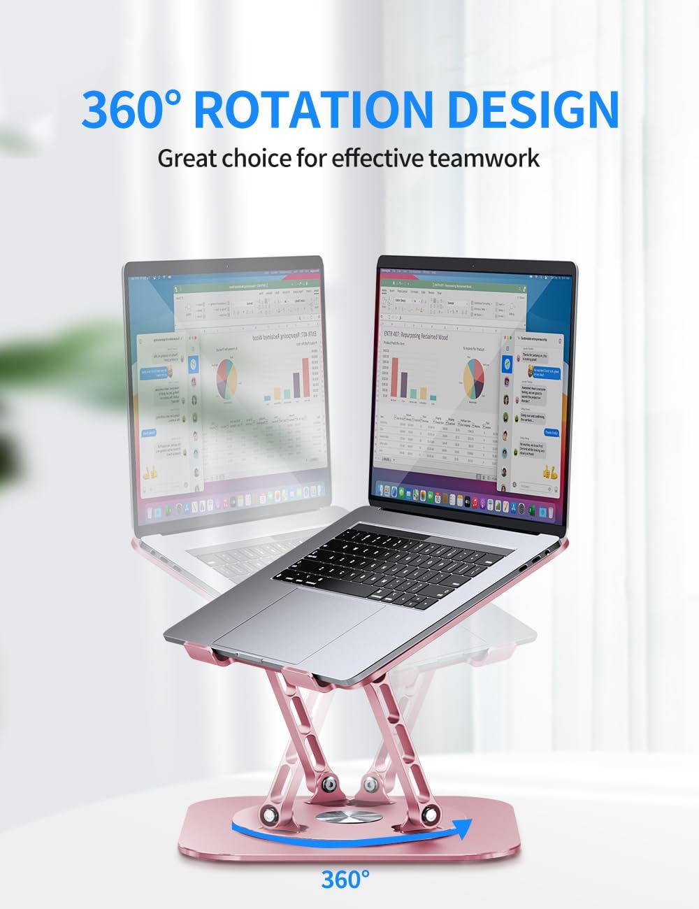 AOEVI Adjustable Computer Stand with 360 Rotating Base, Ergonimic Foldable Laptop Riser for Desk Compatible with MacBook Pro/Air Notebook up to 16 Inches, Silver