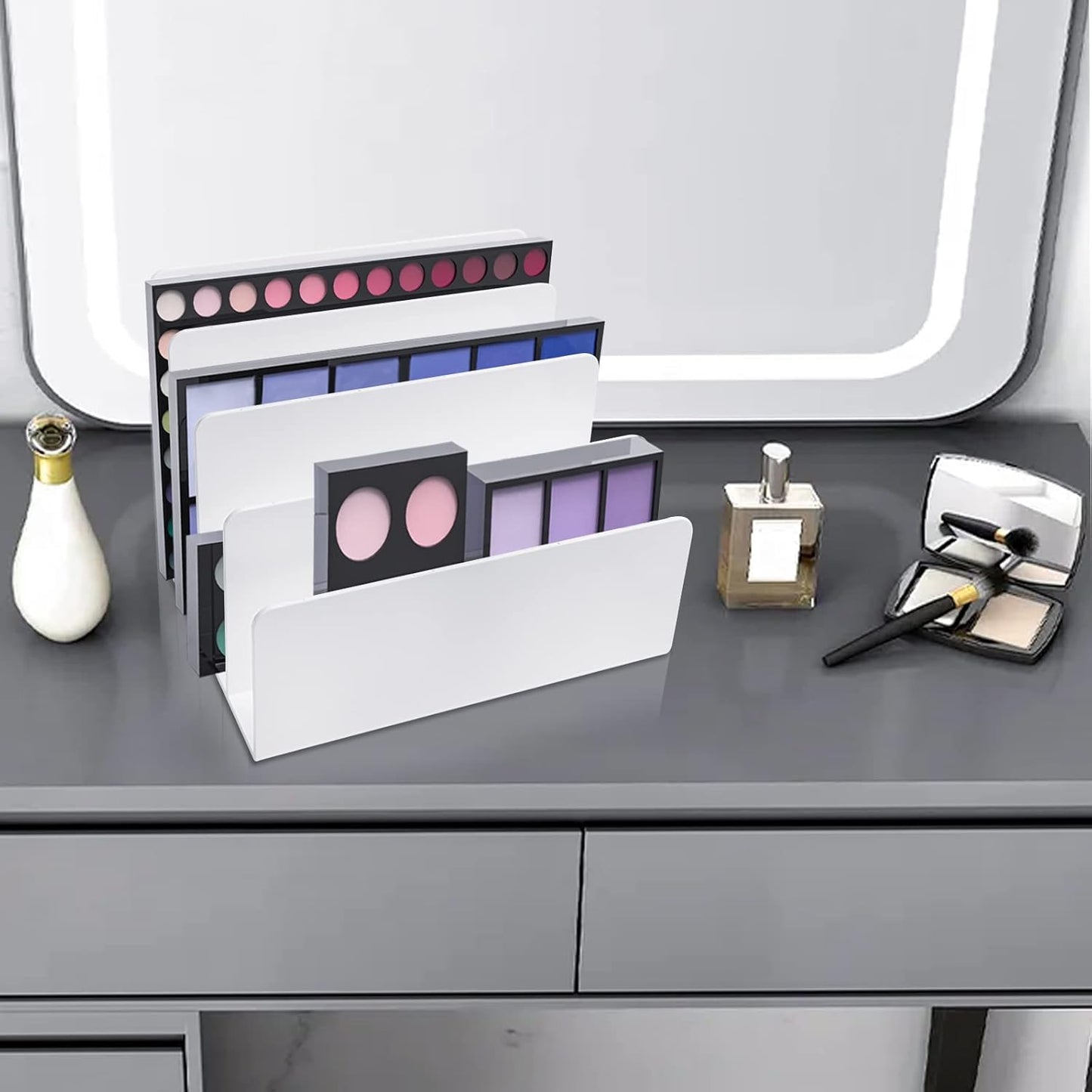 White Acrylic File Organizer - 4 Sections Desk Holder Sorter for Office Supplies, Electronics, Notebooks and Mail