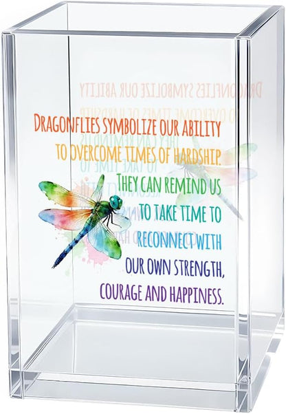 Just Breathe Acrylic Cosmetic Organizer Pen Holder, Anxiety Relaxing Acrylic Desk Holder Cup for Pen Pencil, Dandelion Desk Organizer, Mental Health Office Gifts for Coworker Leader Friend