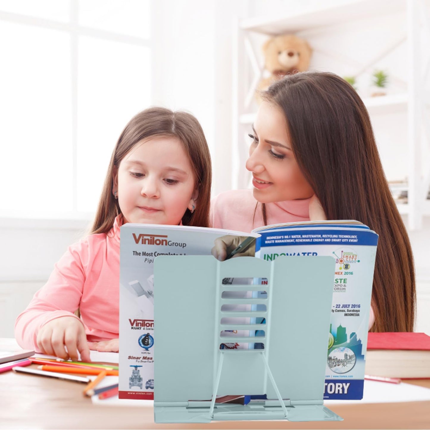 Honagu Metal Desk Book Holder, Hands Free Adjustable Cookbook & Document Holder, Portable Bookstand for Music Books, Textbooks, Recipes, Tablets & iPads (Purple)