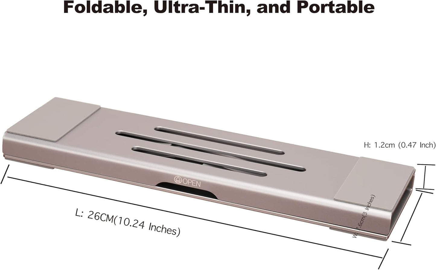 Aluminum Fold & Laptop Riser Stand 3-in-1 Adjustable, Foldable Cooling Stand with Integrated Storage Box, Ruler and Ultra-Slim Portable Design for MacBook, Tablet, Ipad, Keyboard and All Laptop