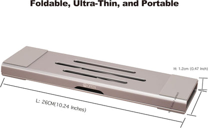 Aluminum Fold & Laptop Riser Stand 3-in-1 Adjustable, Foldable Cooling Stand with Integrated Storage Box, Ruler and Ultra-Slim Portable Design for MacBook, Tablet, Ipad, Keyboard and All Laptop