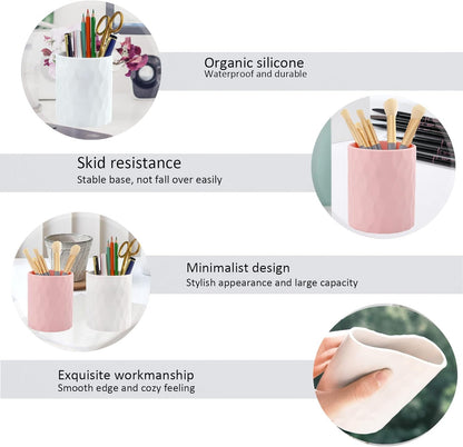 minimaliving Pen Holder,Nordic Style Silicone Waterproof Pencil Holder for Desk Simple&Modern Minimalist Makeup Organizer Multifunctional Office Supplies for Home,Kids and School(Beige)