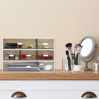 3 Tier Stackable Desk Organizer With 6 Drawers - Plastic Storage for Makeup and Desktop Organization (White)