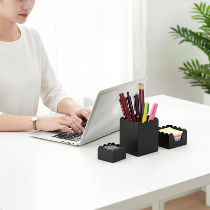 YAGELI Black Acrylic Desk Organizer Set of 3, Magnetic Modular Pen Holder with Sticky Notes & Paperclip Tray, Aesthetic Desk Accessories for Home Office & Minimalist Decor