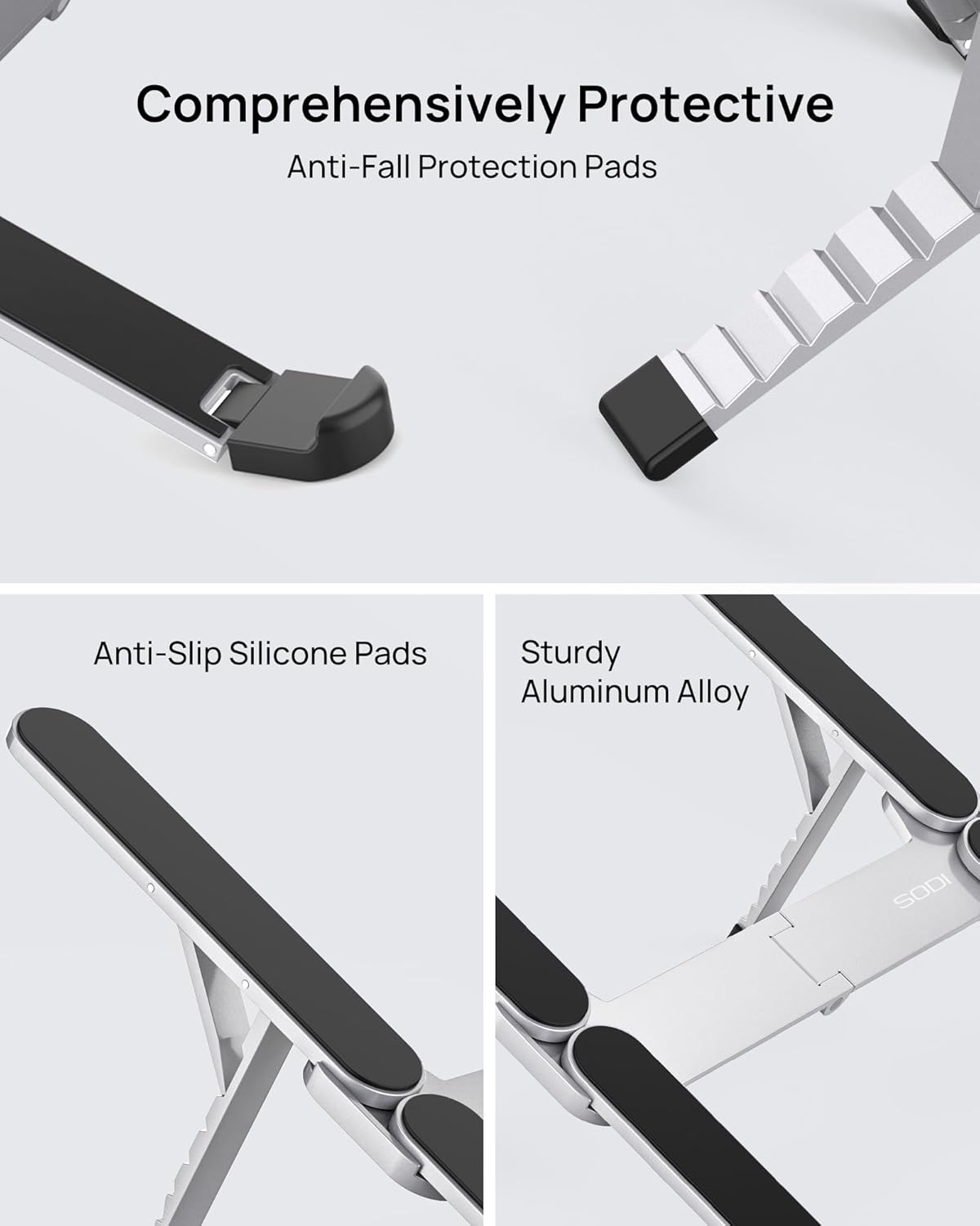 SODI [Ultra Compact] Foldable & Portable Laptop Stand for Desk, Lightweight Tablet Stand for Business Travel, Library, Cafe, 6 Level Height Ergonomic Aluminum Computer Holder for 10-16" Laptops