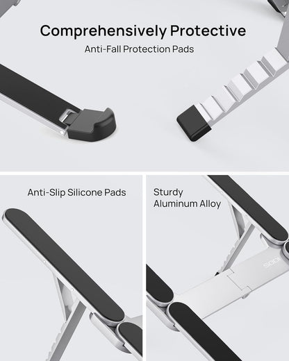 SODI [Ultra Compact] Foldable & Portable Laptop Stand for Desk, Lightweight Tablet Stand for Business Travel, Library, Cafe, 6 Level Height Ergonomic Aluminum Computer Holder for 10-16" Laptops