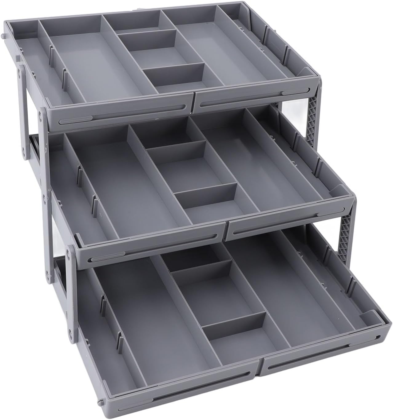 Fockety Drawer Organizer, Multi Level Collapsible Drawer Organizer with Adjustable Compartments, Expandable Desk Organizer Trays for Jewelry, Makeup, Silverware Storage Organizer (2