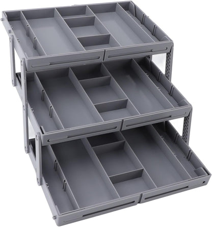 Fockety Drawer Organizer, Multi Level Collapsible Drawer Organizer with Adjustable Compartments, Expandable Desk Organizer Trays for Jewelry, Makeup, Silverware Storage Organizer (2