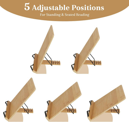 Bamboo Book Stand, Adjustable Book Holder, Music Stand - Lightweight and Stable for Cookbook, Textbook, Notebook, Desk Home Office Kitchen (Small)