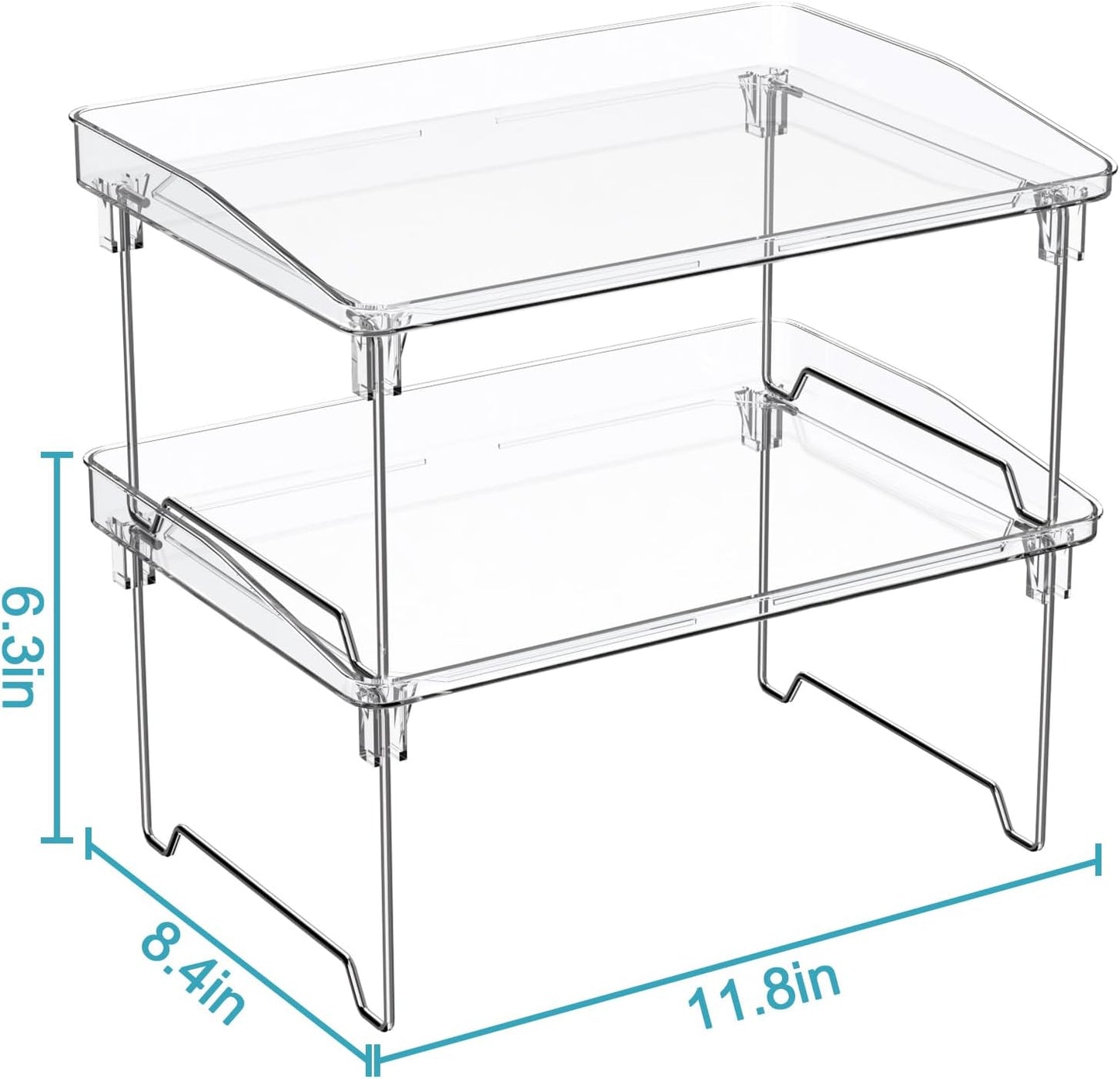 STARLATTA 2 Pcs Cabinet Organizer Shelf, Stackable Kitchen Counter Shelves, Spice Rack,Countertop Organizers, Clear Plastic Storage Shelves Rack for Makeup,Bathroom,Cupboard,Desk,Pantry Organization