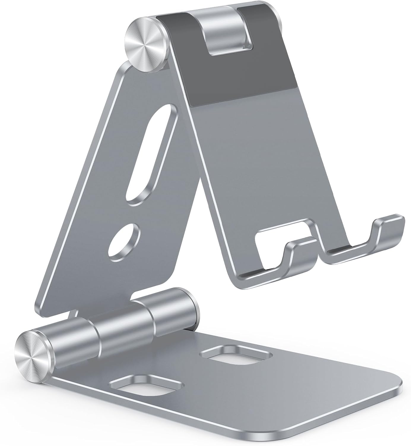 OMOTON Foldable Cell Phone Stand, C4 Portable Aluminum Phone Holder, Adjustable Phone Dock Cradle Compatible with iPhone 17/16/15 Pro Max Air, Samsung Galaxy, Small Tablets, All Smart Phones, Silver