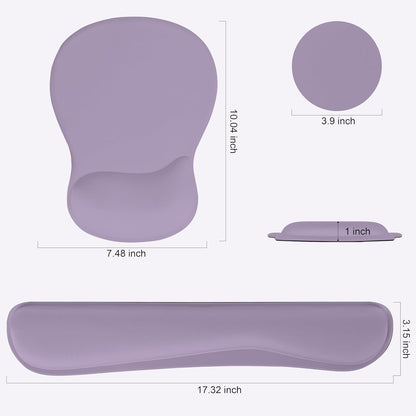 RICHEN Wrist Rest Support for Mouse Pad&Keyboard Set with Coaster,Concave Curved Memory Foam, Non-Slip Base Pain Relief Comfortable Easy Typing Pad for Home/Office (Lavender Purple)
