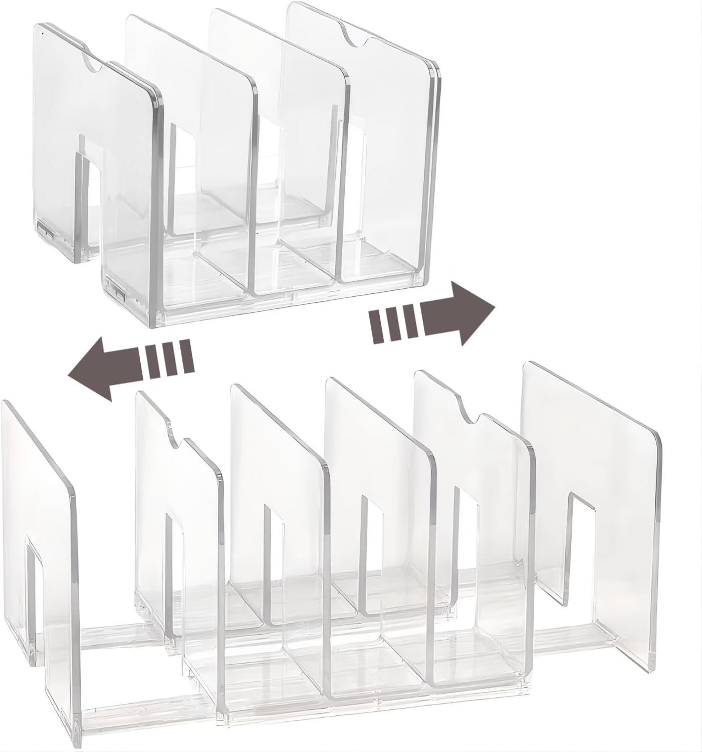 Sylfaen 2-Pack Clear Desktop File Organizer, Expandable Acrylic File Sorter Auto Rebound, Multifunction 5 Sections File Folder Holder for Magazines, Books, Letters, Papers, Notebooks