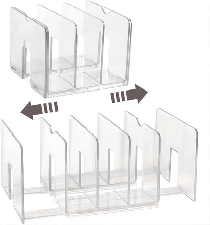 Sylfaen 2-Pack Clear Desktop File Organizer, Expandable Acrylic File Sorter Auto Rebound, Multifunction 5 Sections File Folder Holder for Magazines, Books, Letters, Papers, Notebooks