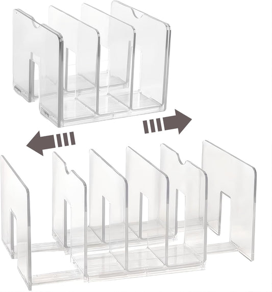 Sylfaen 2-Pack Clear Desktop File Organizer, Expandable Acrylic File Sorter Auto Rebound, Multifunction 5 Sections File Folder Holder for Magazines, Books, Letters, Papers, Notebooks