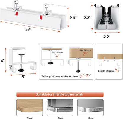 Univivi No Drill Under Desk Cable Management Tray, 36" Cord Organizer for Table, Clamp/Screw Mount Desk Cable Management, Premium Fabric Cable Management Tray for Office, Home