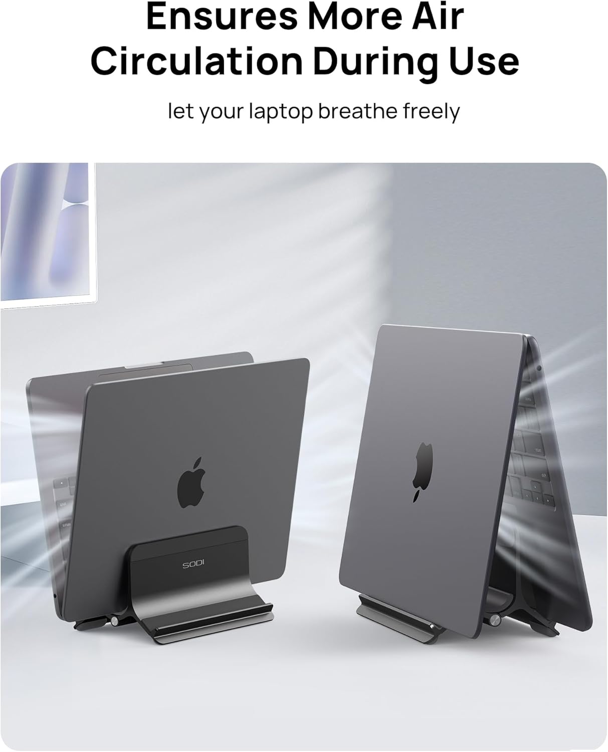 SODI Vertical Laptop Stand for Desk, Gravity Auto Lock MacBook Stand, Aluminum Laptop Holder Vertical Compatible with MacBook Pro, Air, Tablet, Space-Saving Organize Work & Home Office, Gray