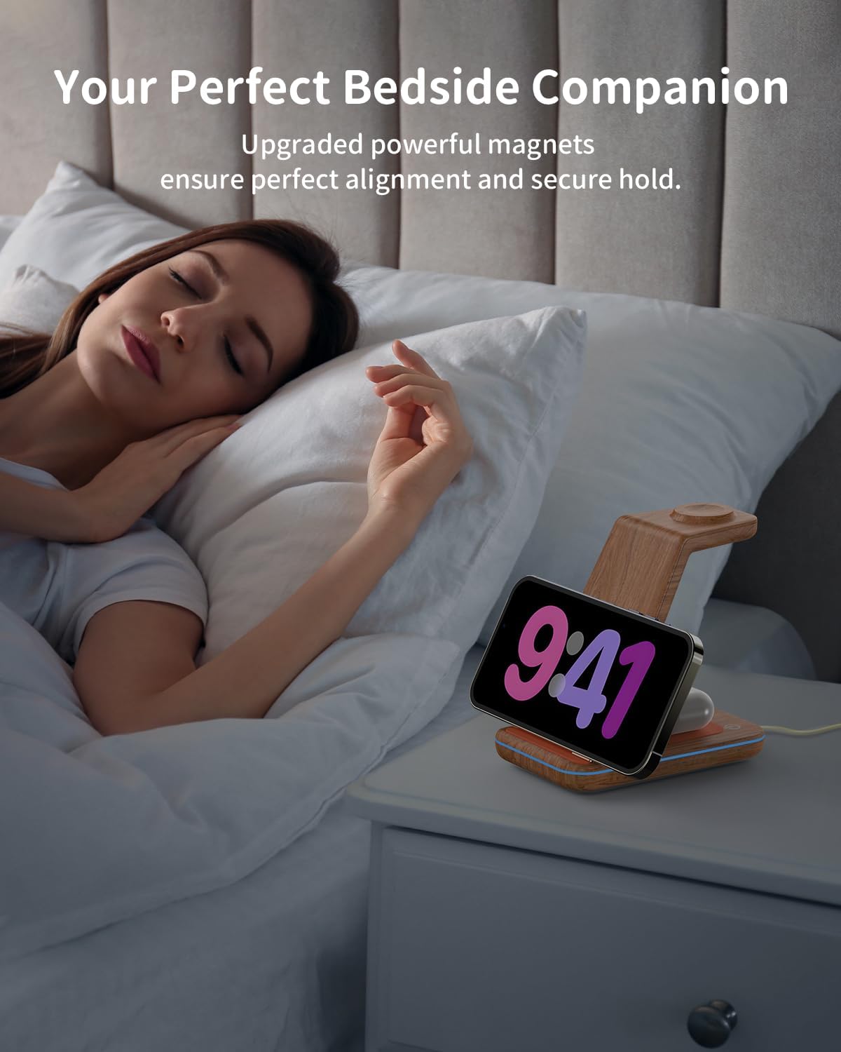 Charging Station for iPhone and Apple Watch: 3 in 1 Wireless Phone Charger Stand for iPhone 17 16 15 14 13 12 11 Pro Max & AirPods, Bedside Nightstand Docking