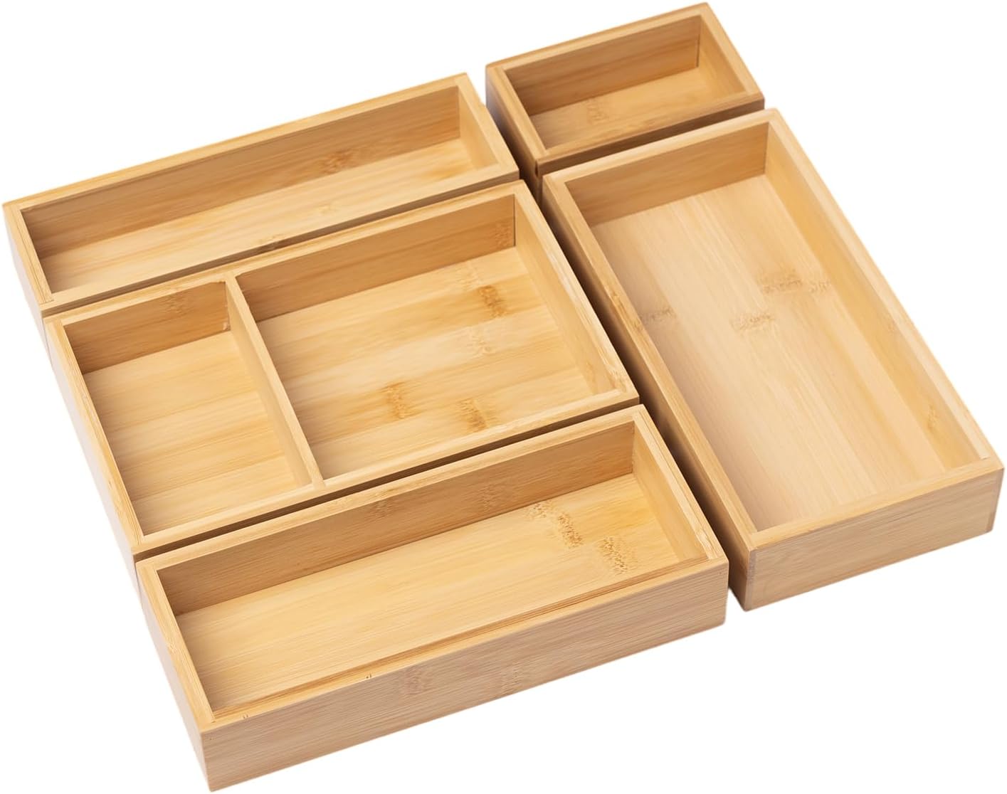 Bamboo Desk Organizer, Utensil Holder Storage Box, Wood Drawer Organizer Set for Kitchen, Bathroom, Office Desk, Makeup, Utensils, Jewelry