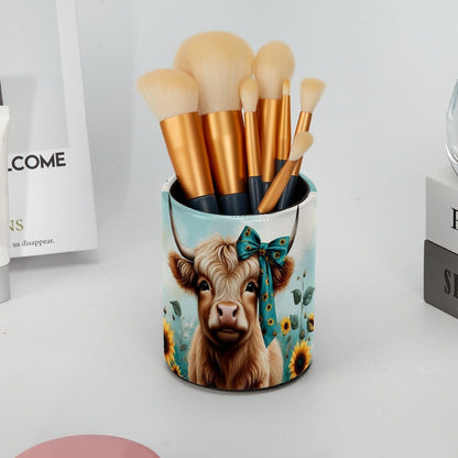 Leather Pen Holder for Desk, Love Cherry Pencil Organizer Pencil Cup Desk Decor Makeup Brush Holder Multifunctional Office Supplies for Home,Office, School