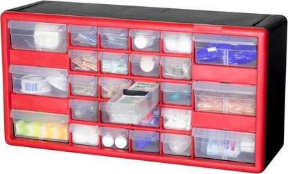 Akro-Mils 24-Drawer Plastic Drawer Storage Cabinet for Garage Organization, Bead Organizer, Building Bricks Storage, Teacher Toolbox, Makeup Organizer, 20" W x 6" D x 16" H, 10124 Black