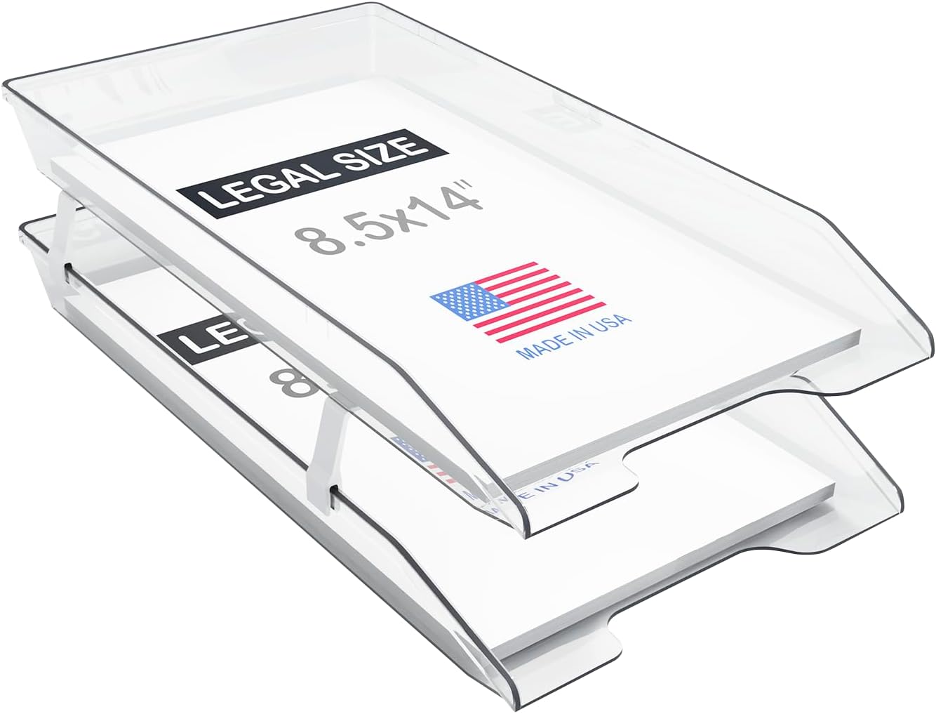 Acrimet 2-Tier Legal Size Paper Tray Organizer, Made in USA, Plastic Desk File Organizer, Front-Load Document Tray for Office, Home & School, Clear Crystal